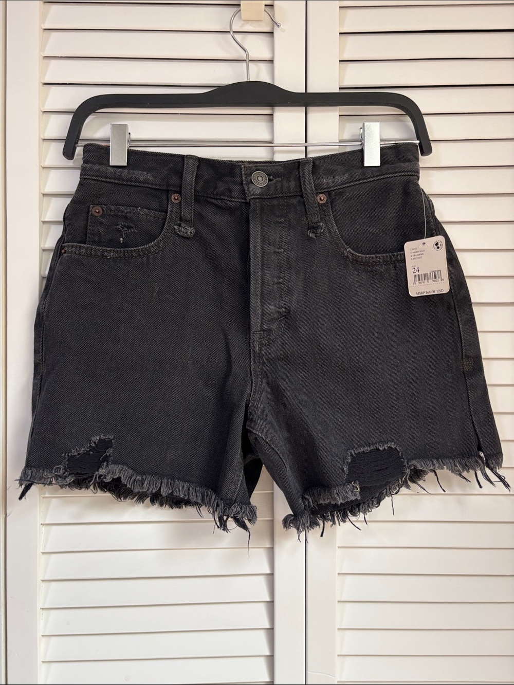 NWT Free People Black Distressed Frayed Hem Denim Shorts